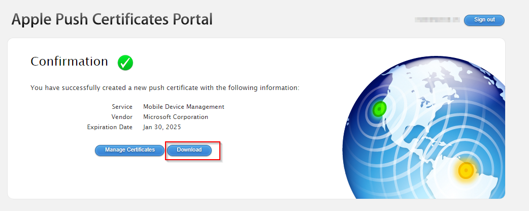 Upload APNs certificate and Apple ID in Intune